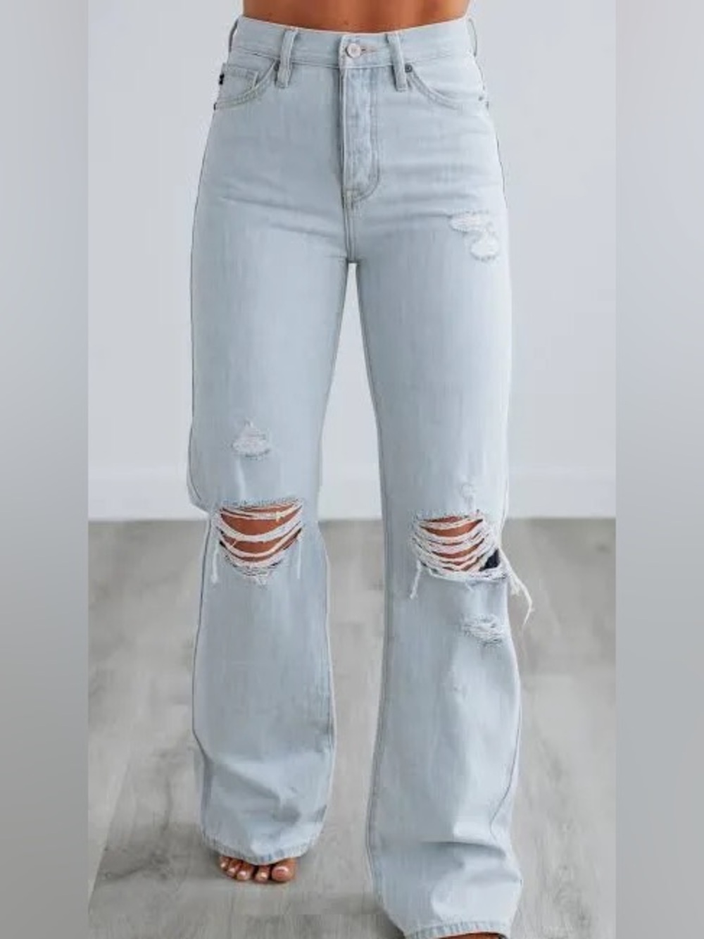 KanCan Light Blue High-Rise Distressed Wide-Leg Jeans
